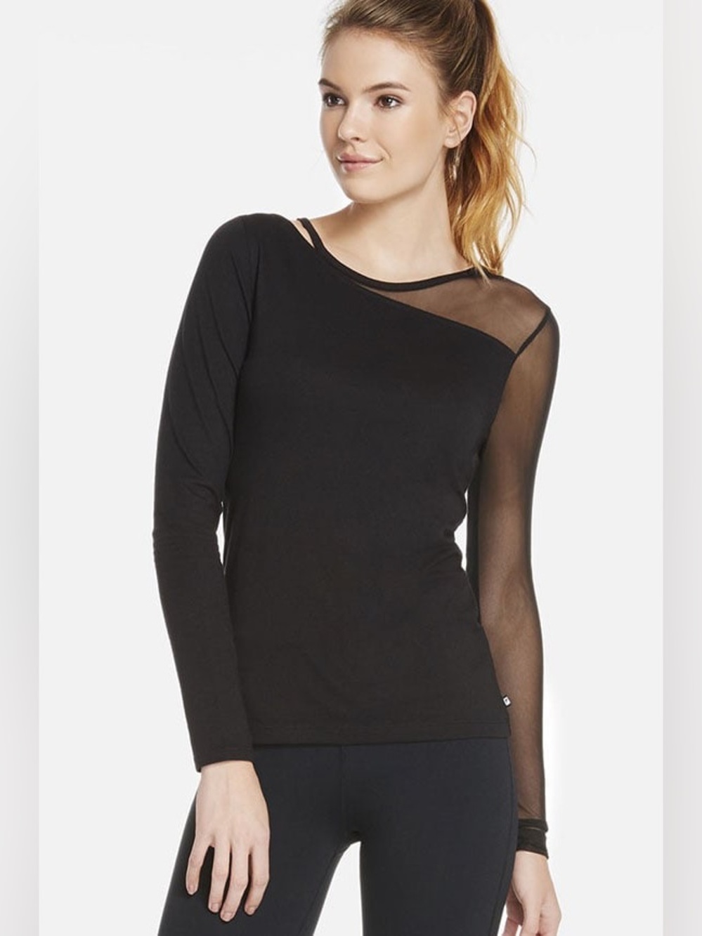 FABLETICS Storm Long Sleeve Tee Black Mesh Asymmetric Top XL